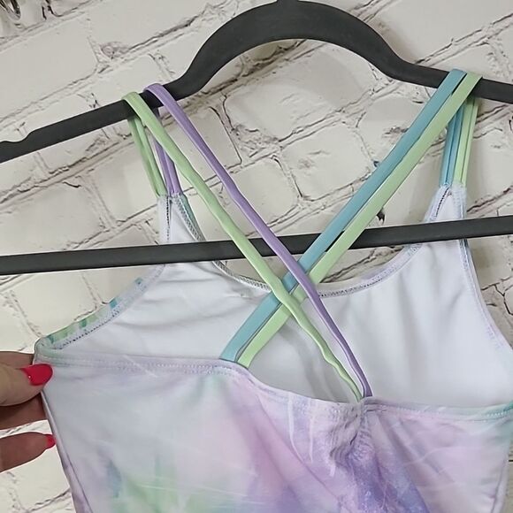 Girls 7/8 Star Wars Mandalorian Grogu Baby Yoda One-Piece Swimsuit Green Tie Dye - Picture 8 of 11